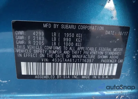 2018 Subaru Impreza 2.0I из США, поврежденный, VIN 4S3GTAA61J1716397